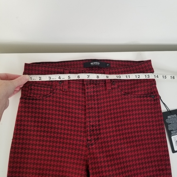 NWT Hudson Barbara High Waist Super Skinny Ankle Jeans Oxblood Houndstooth 27 - Picture 7 of 14